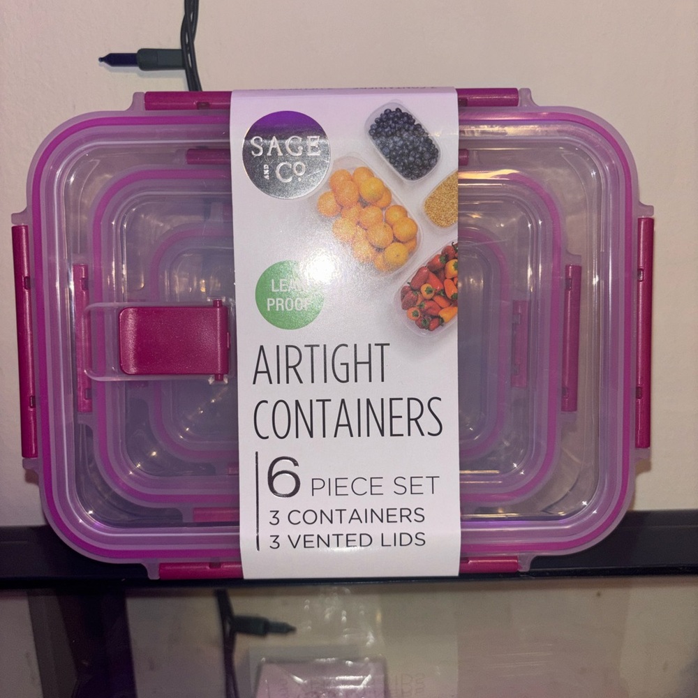 Sage & Co Airtight Food Storage Containers - Pink Trim (6-Piece Set)